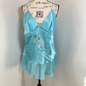 Secret Treasures  Blue Camisole Slip Dress Floral Embroidery Butterflies XL